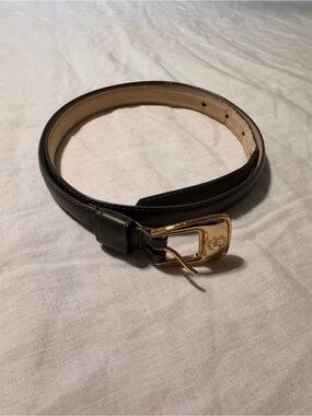 Women's Dark Brown Leather Belt with Gold Buckle